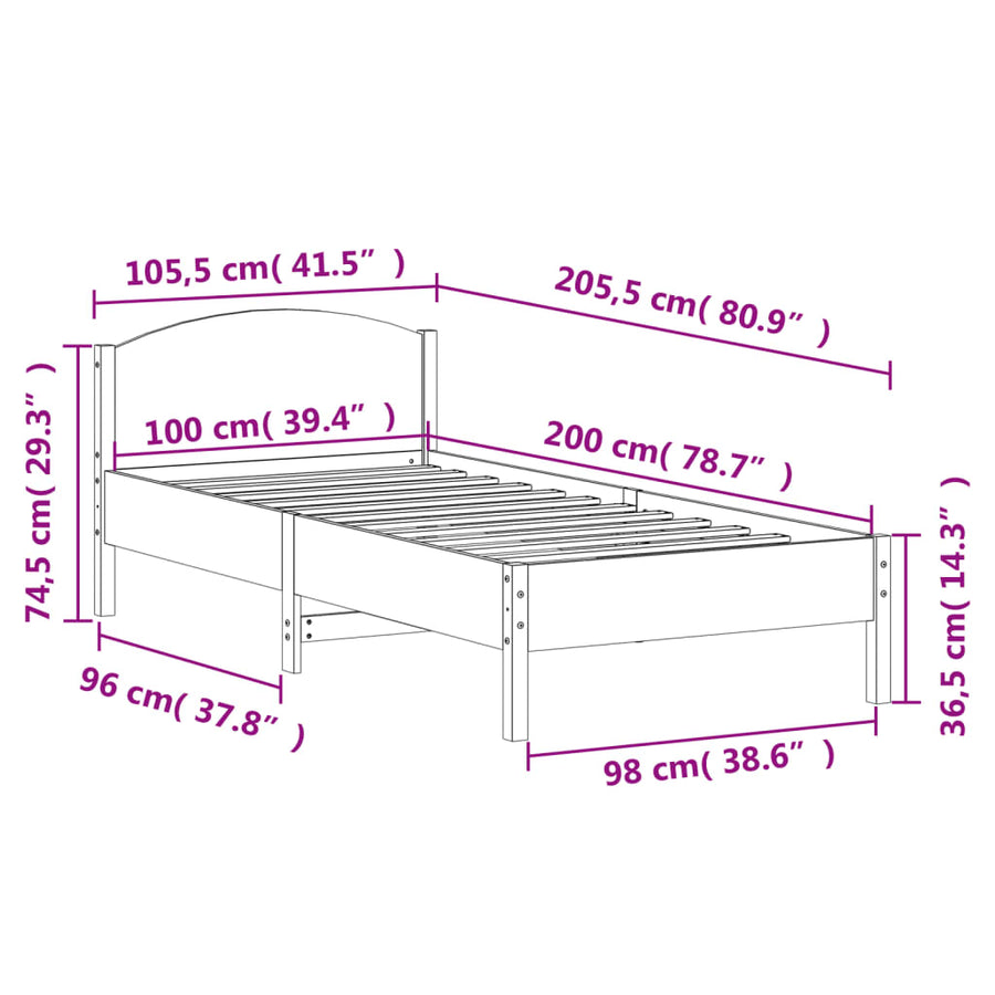 Bedframe met hoofdbord massief grenenhout wasbruin 100x200 cm 100 x 200 cm Bruin