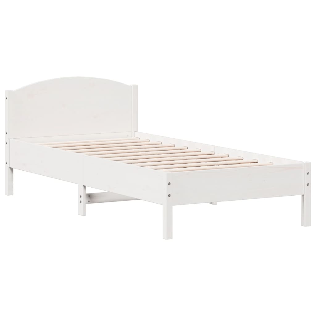 Bedframe met hoofdbord massief grenenhout wit 90x200 cm