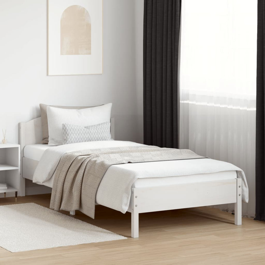 Bedframe met hoofdbord massief grenenhout wit 90x200 cm