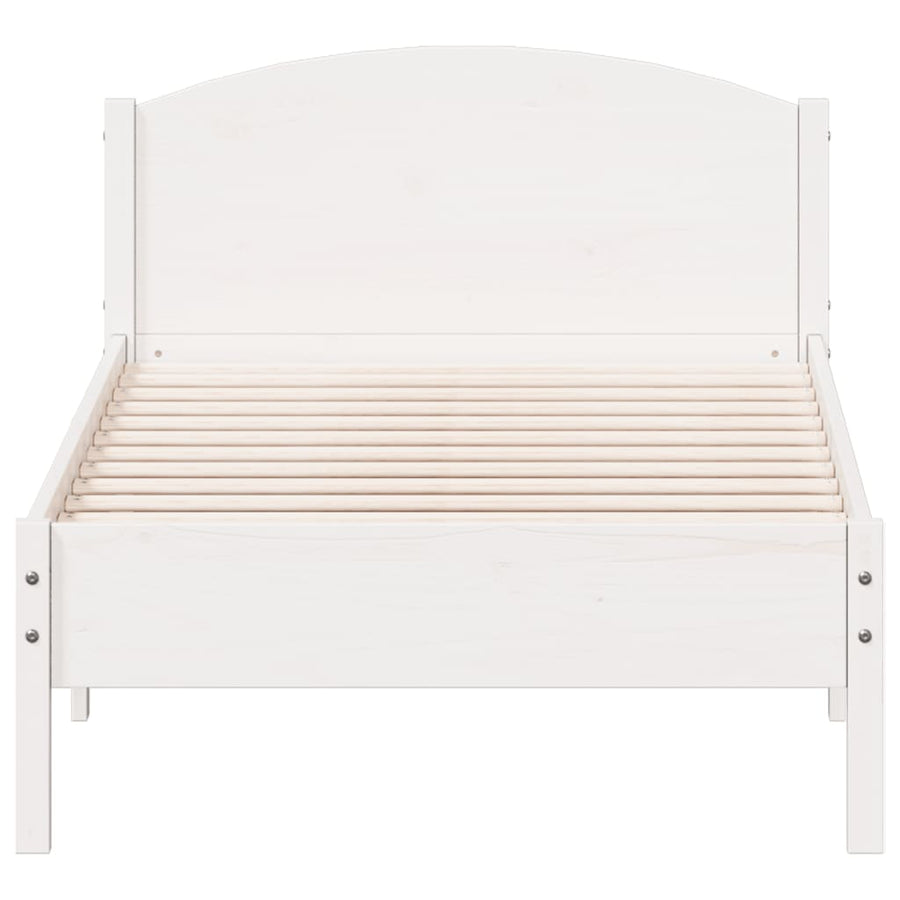 Bedframe met hoofdbord massief grenenhout wit 90x200 cm