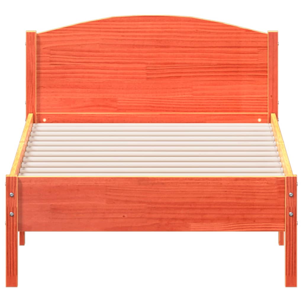 Bedframe met hoofdbord massief grenenhout wasbruin 90x190 cm 90 x 190 cm Bruin