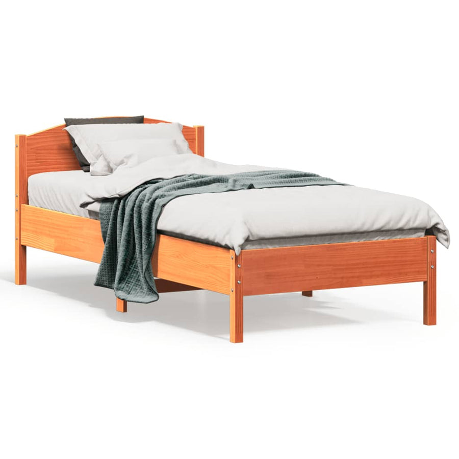 Bedframe met hoofdbord massief grenenhout wasbruin 90x190 cm 90 x 190 cm Bruin