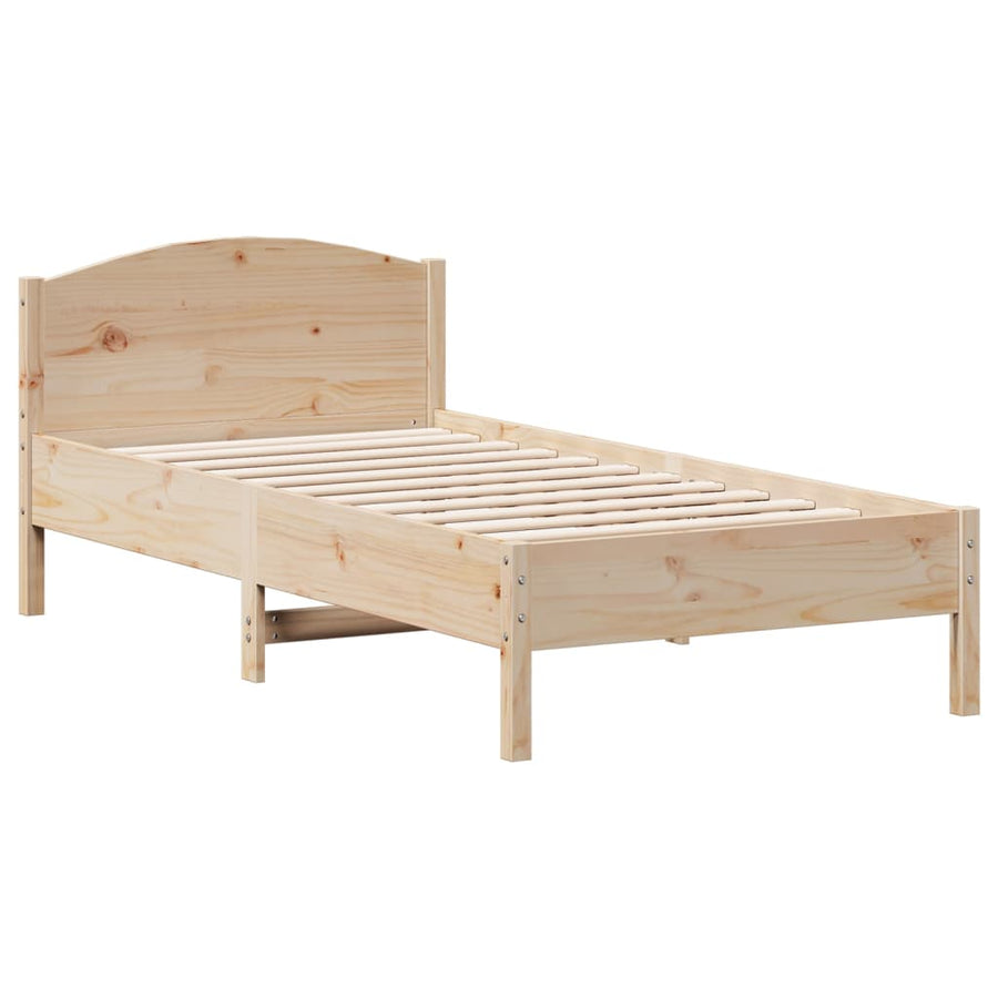 Bedframe met hoofdbord massief grenenhout 75x190 cm 75 x 190 cm Naturel