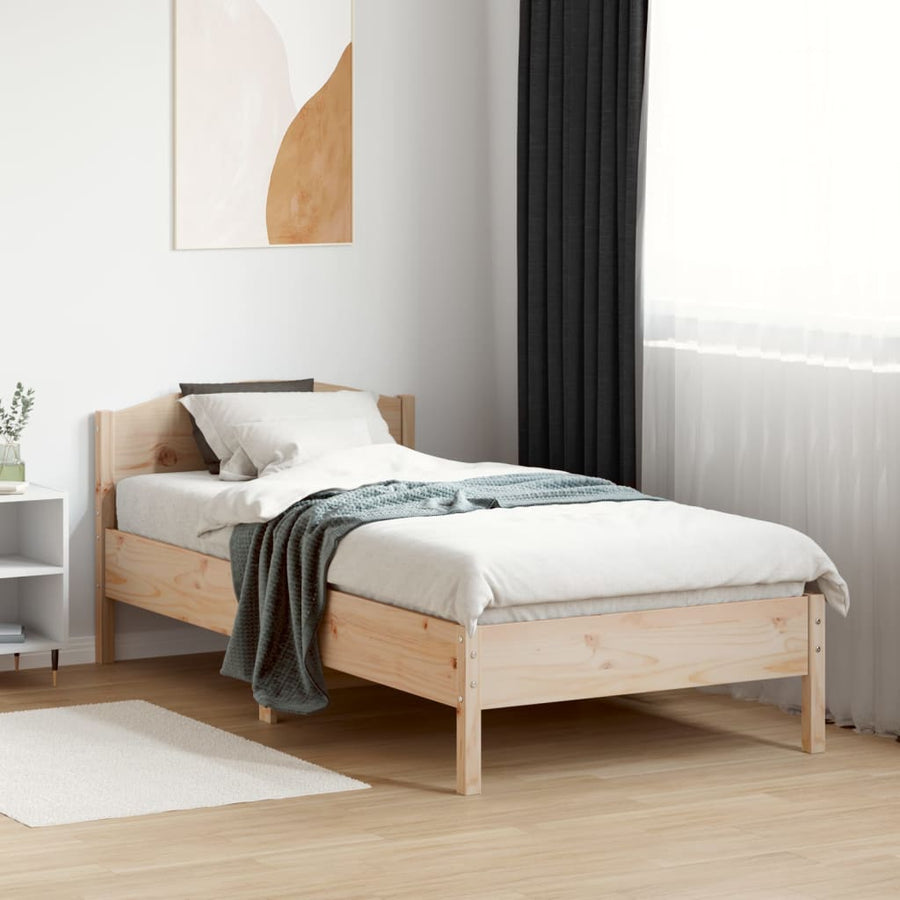 Bedframe met hoofdbord massief grenenhout 75x190 cm 75 x 190 cm Naturel