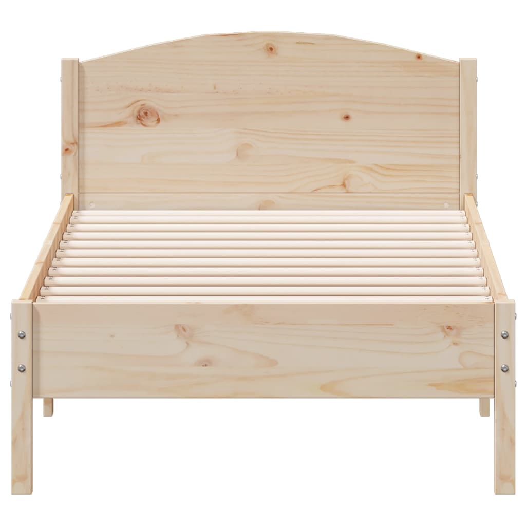 Bedframe met hoofdbord massief grenenhout 75x190 cm 75 x 190 cm Naturel