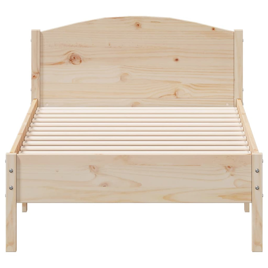 Bedframe met hoofdbord massief grenenhout 75x190 cm 75 x 190 cm Naturel