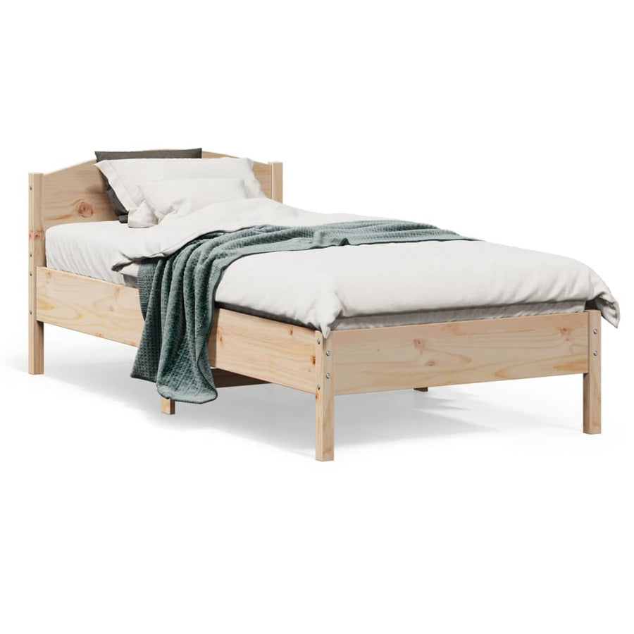 Bedframe met hoofdbord massief grenenhout 75x190 cm 75 x 190 cm Naturel
