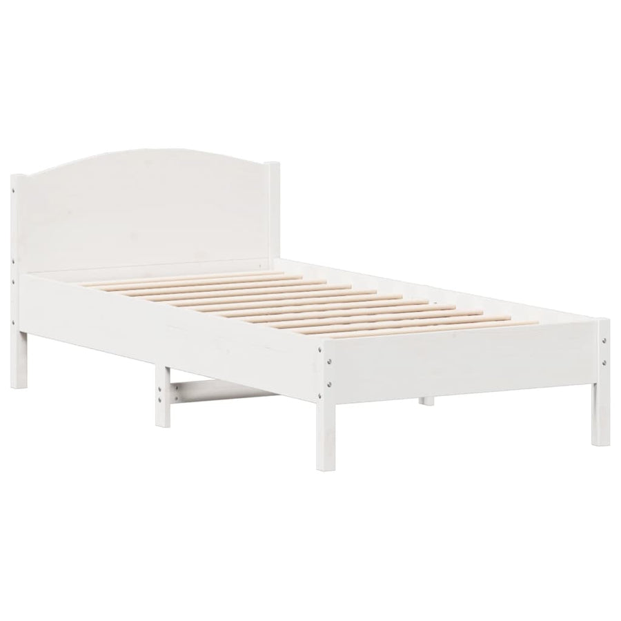 Bedframe met hoofdbord massief grenenhout wit 75x190 cm