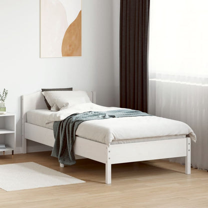 Bedframe met hoofdbord massief grenenhout wit 75x190 cm