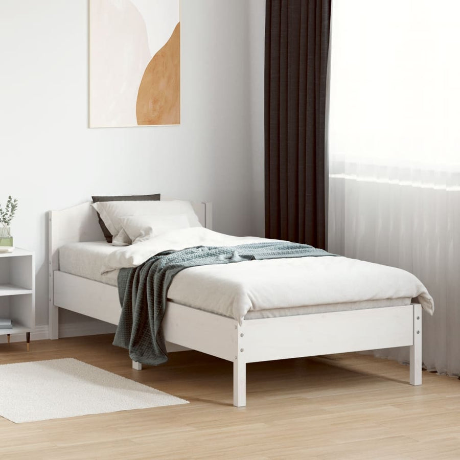 Bedframe met hoofdbord massief grenenhout wit 75x190 cm