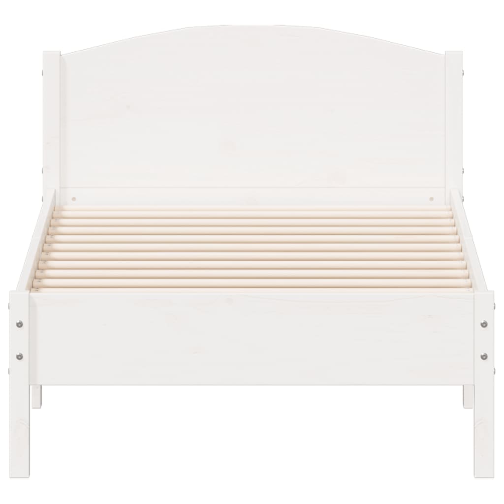 Bedframe met hoofdbord massief grenenhout wit 75x190 cm