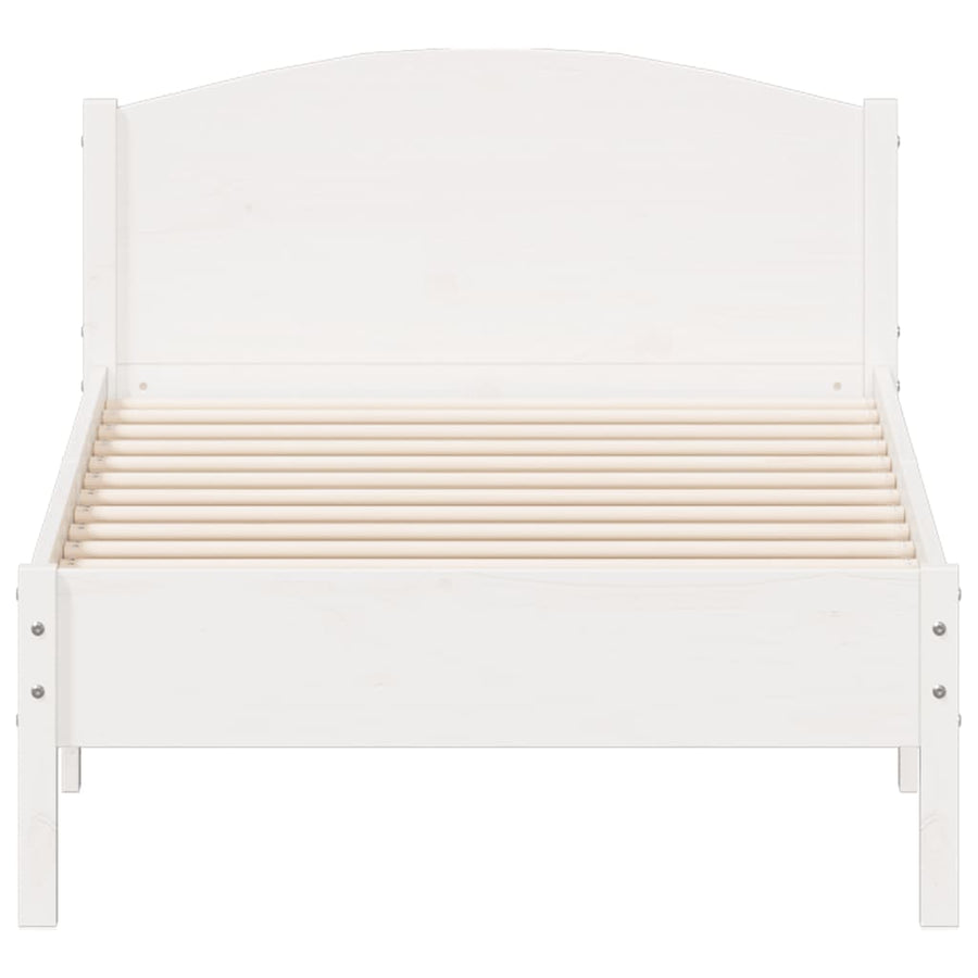 Bedframe met hoofdbord massief grenenhout wit 75x190 cm