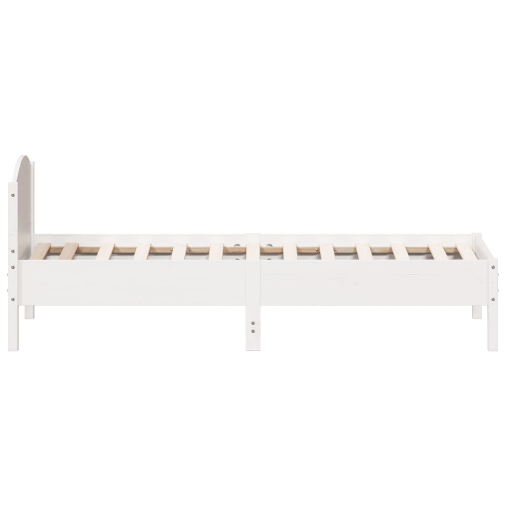 Bedframe met hoofdbord massief grenenhout wit 75x190 cm