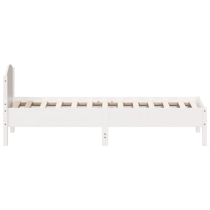 Bedframe met hoofdbord massief grenenhout wit 75x190 cm