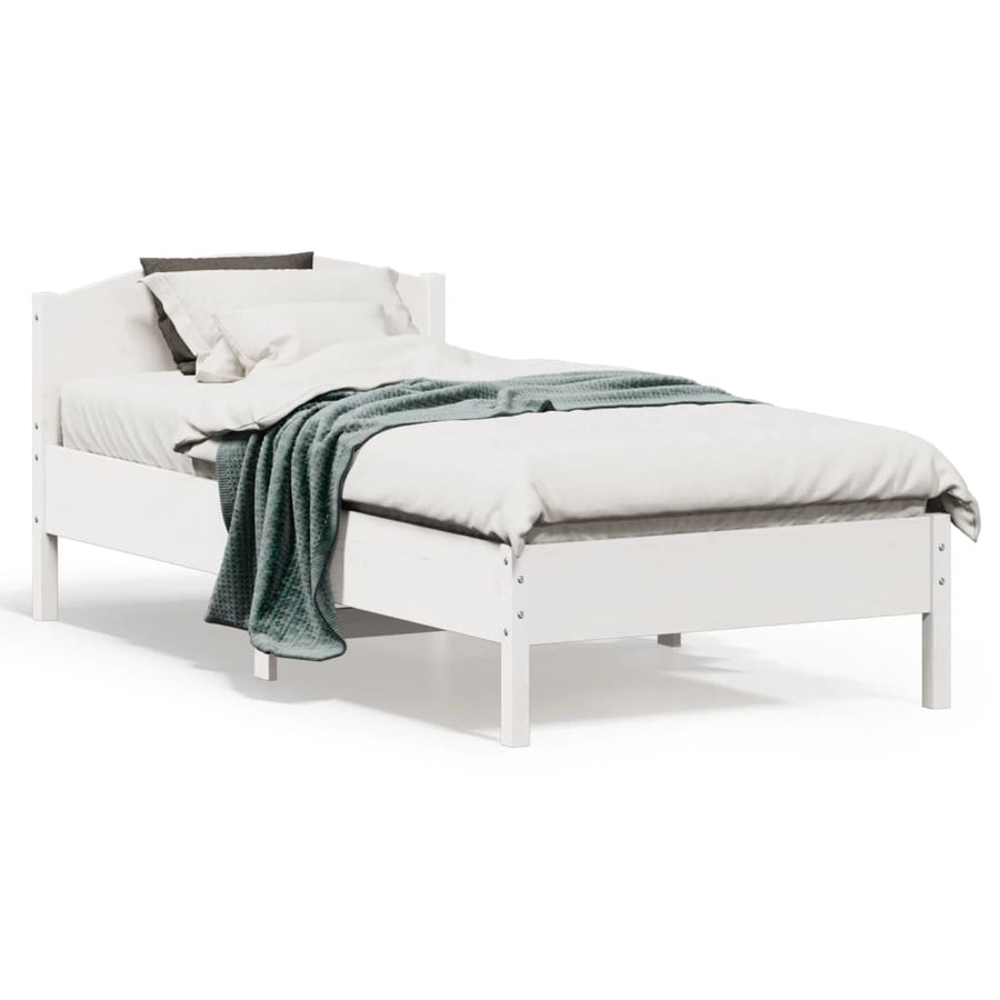 Bedframe met hoofdbord massief grenenhout wit 75x190 cm
