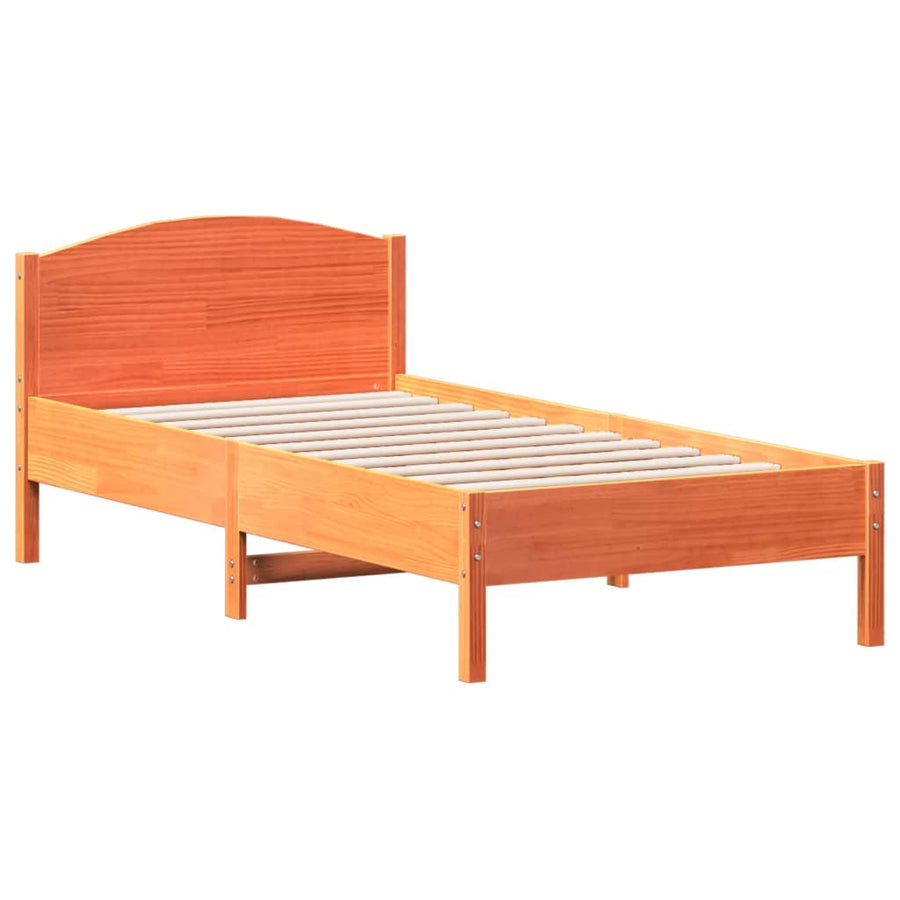Bedframe met hoofdbord massief grenenhout wasbruin 75x190 cm 75 x 190 cm Bruin