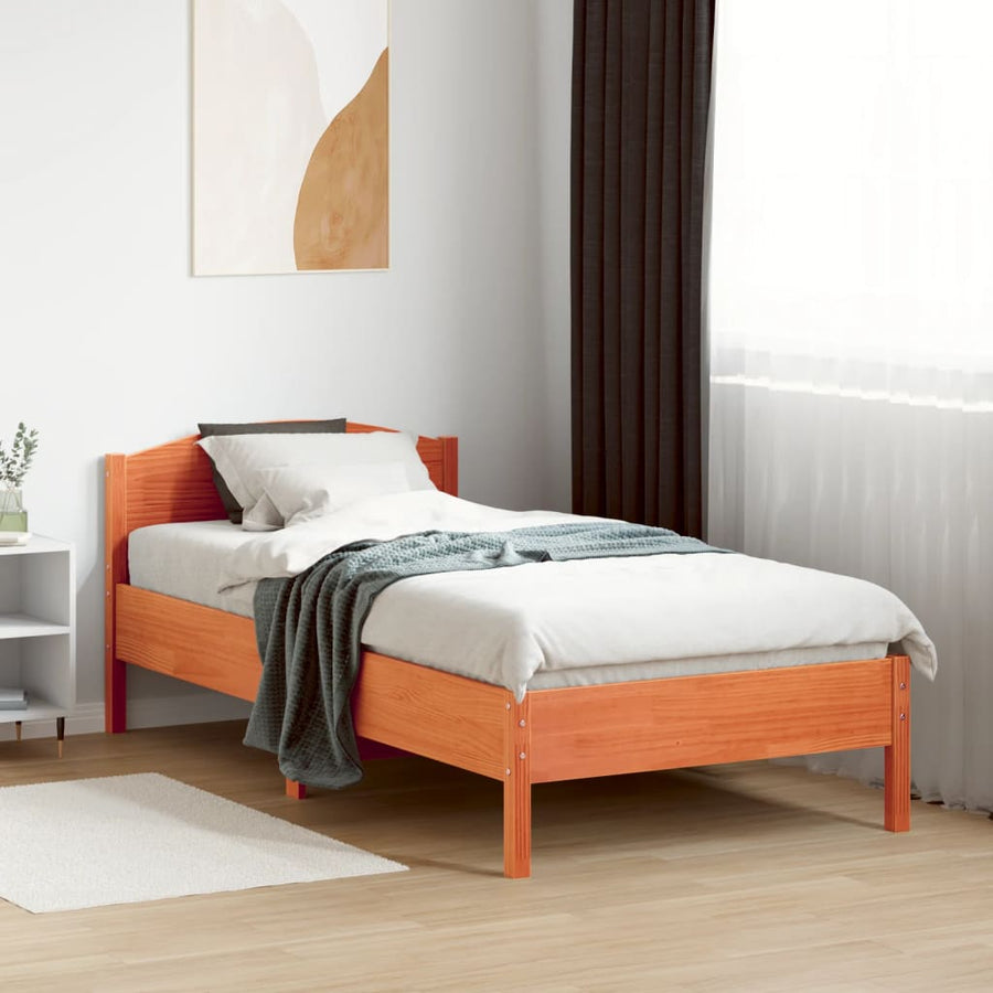 Bedframe met hoofdbord massief grenenhout wasbruin 75x190 cm 75 x 190 cm Bruin