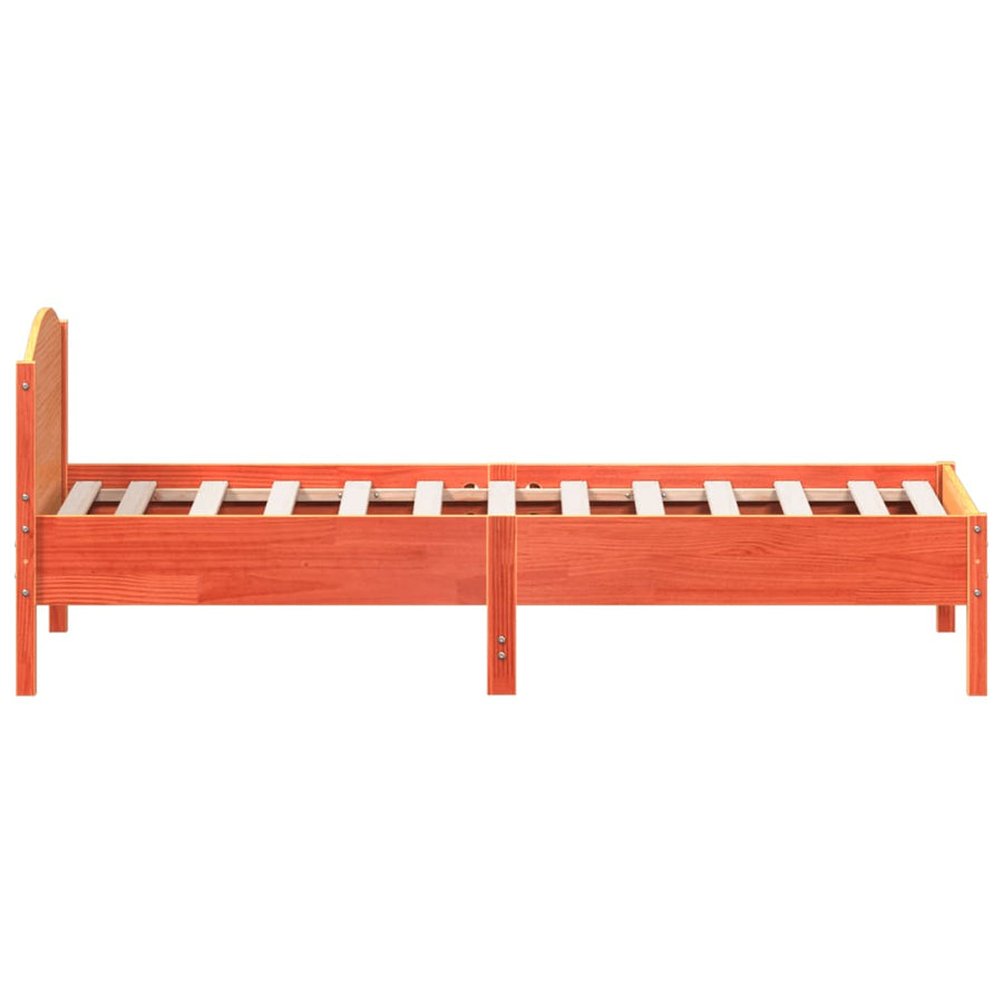 Bedframe met hoofdbord massief grenenhout wasbruin 75x190 cm 75 x 190 cm Bruin