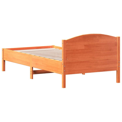 Bedframe met hoofdbord massief grenenhout wasbruin 75x190 cm 75 x 190 cm Bruin