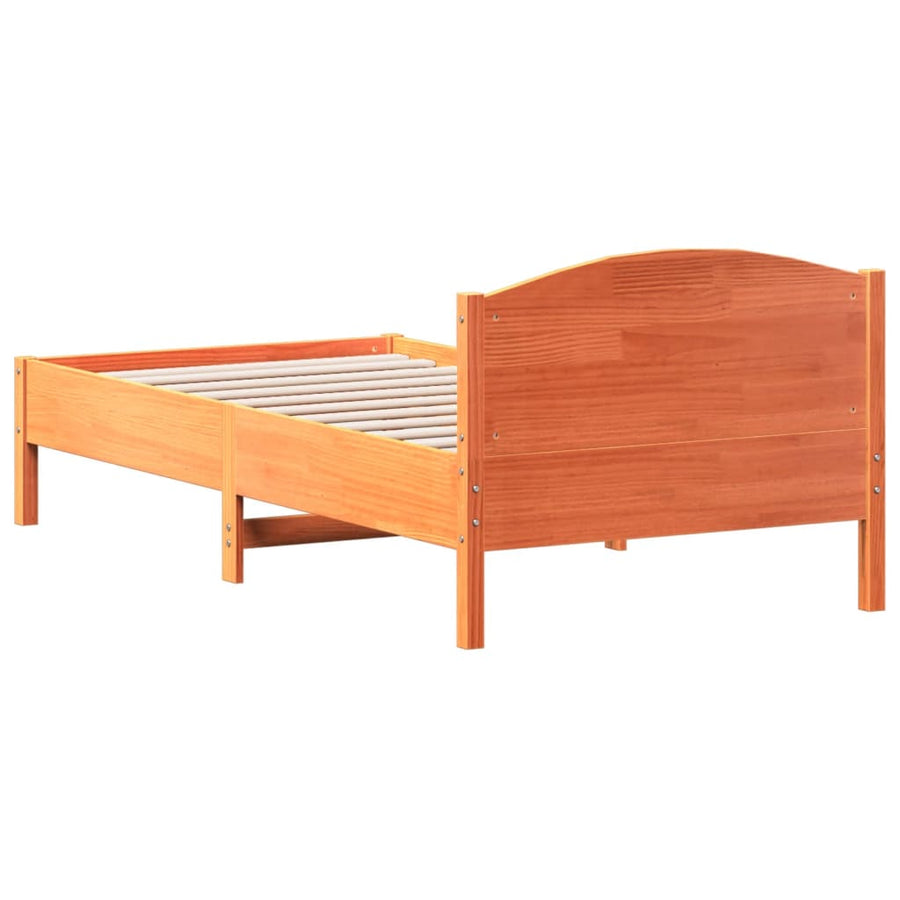 Bedframe met hoofdbord massief grenenhout wasbruin 75x190 cm 75 x 190 cm Bruin