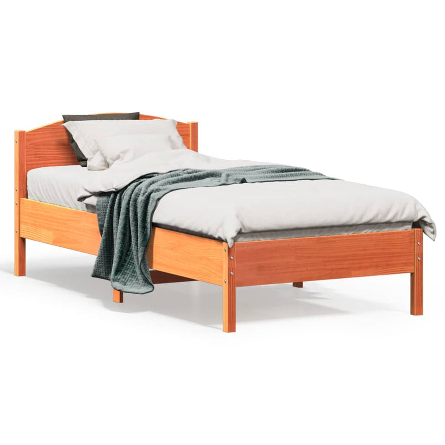 Bedframe met hoofdbord massief grenenhout wasbruin 75x190 cm 75 x 190 cm Bruin