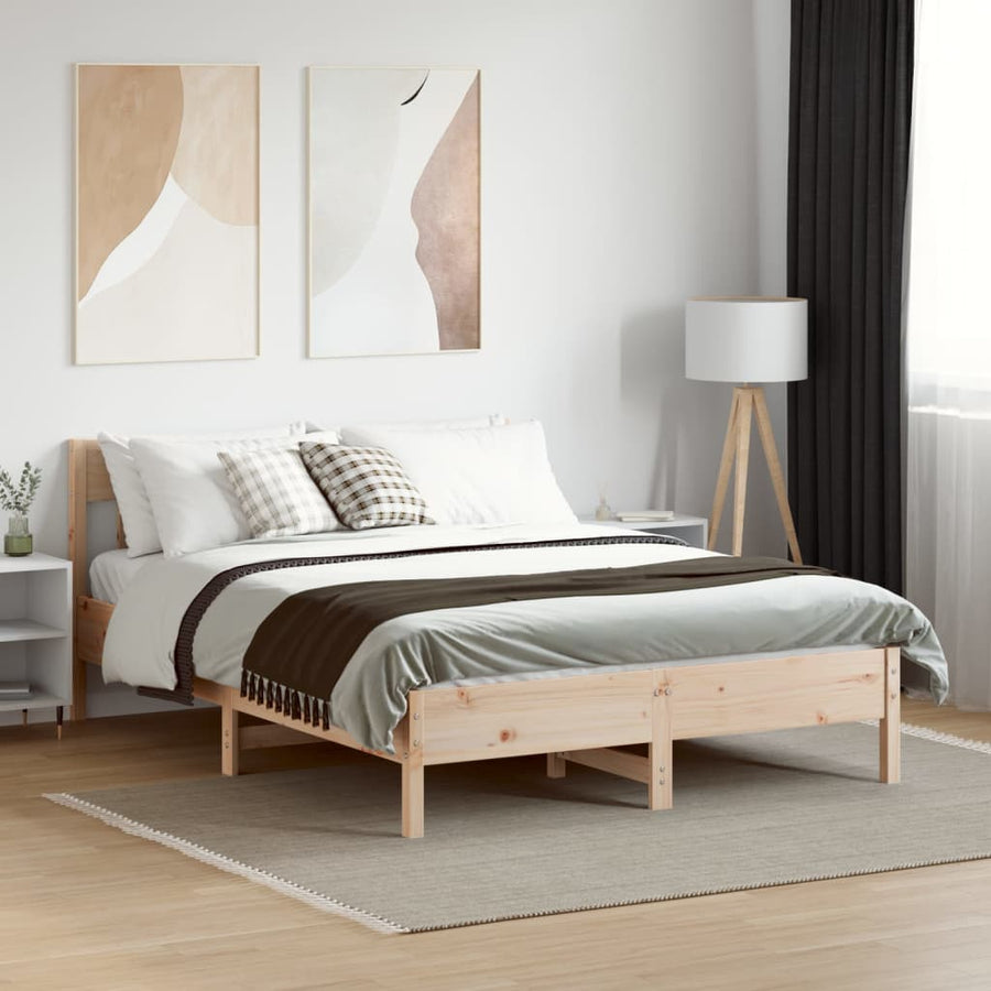 Bedframe met hoofdbord massief grenenhout 150x200 cm