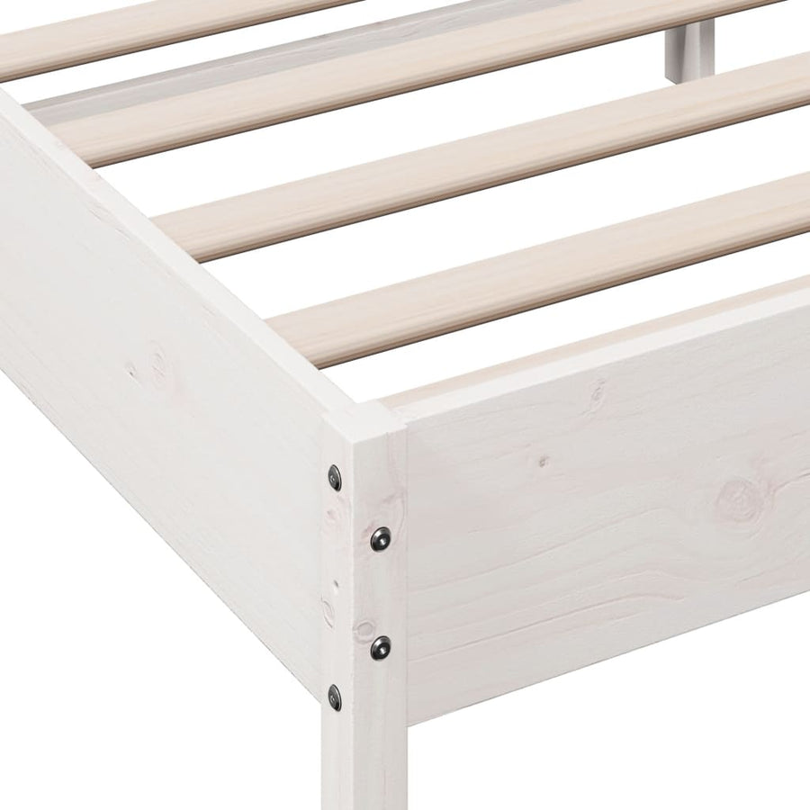 Bedframe met hoofdbord massief grenenhout wit 150x200 cm