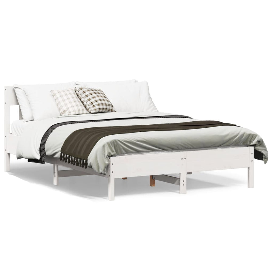 Bedframe met hoofdbord massief grenenhout wit 150x200 cm