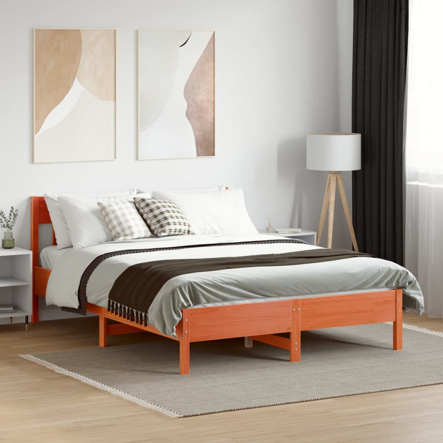 Bedframe Met Hoofdbord Massief Grenenhout Was Bruin 150 x 200 cm