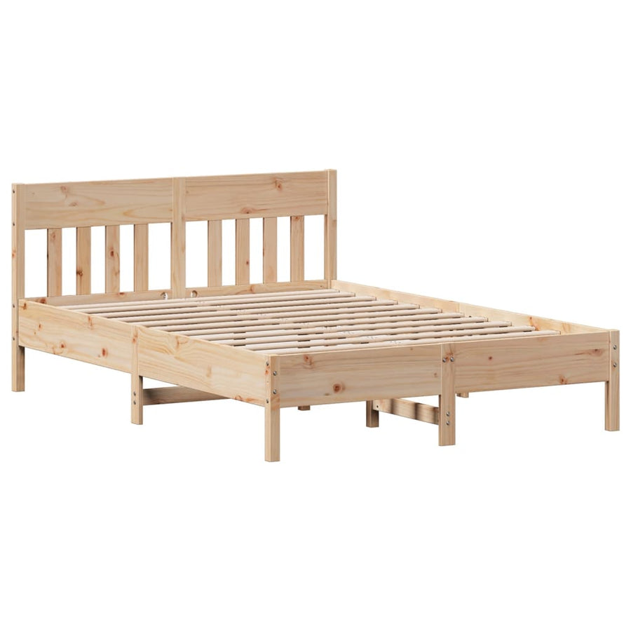 Bedframe met hoofdbord massief grenenhout wit 140x200 cm
