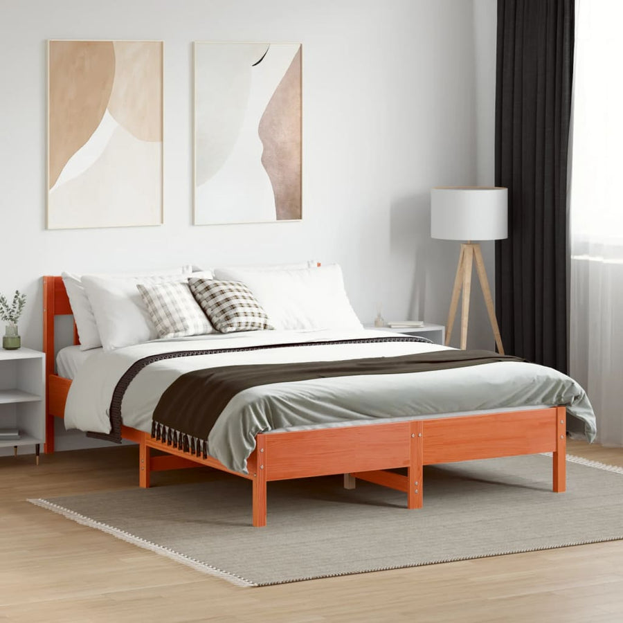 Bedframe Met Hoofdbord Massief Grenenhout Was Bruin 120 x 200 cm