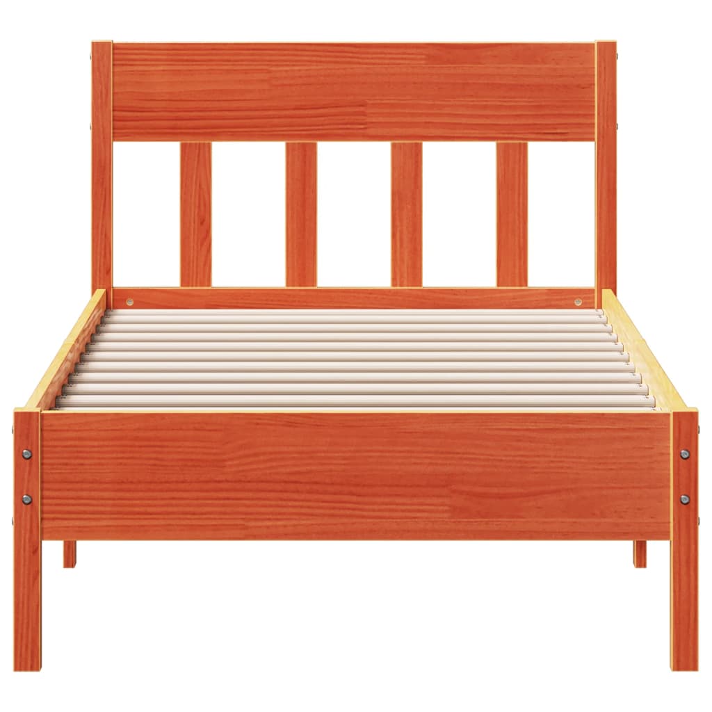 Bedframe Met Hoofdbord Massief Grenenhout Was Bruin 100 x 200 cm