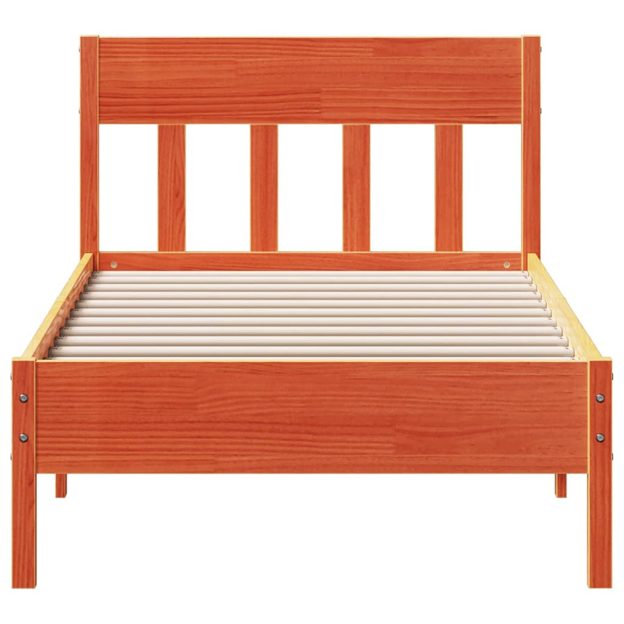 Bedframe Met Hoofdbord Massief Grenenhout Was Bruin 100 x 200 cm