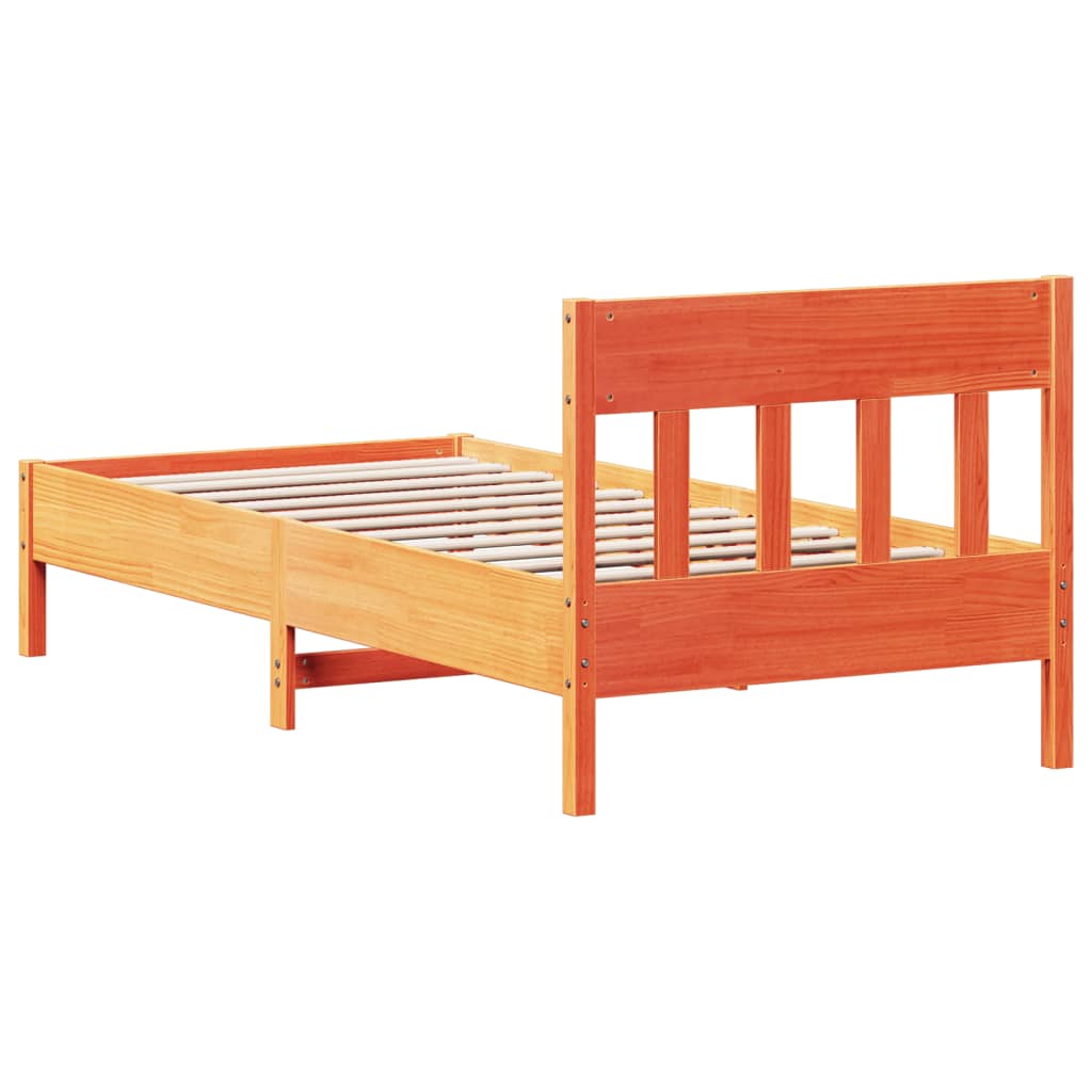 Bedframe Met Hoofdbord Massief Grenenhout Was Bruin 100 x 200 cm