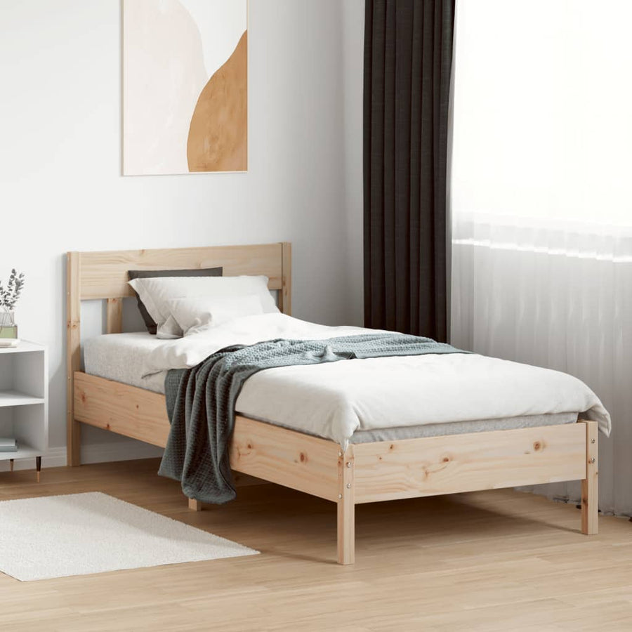 Bedframe met hoofdbord massief grenenhout 90x200 cm