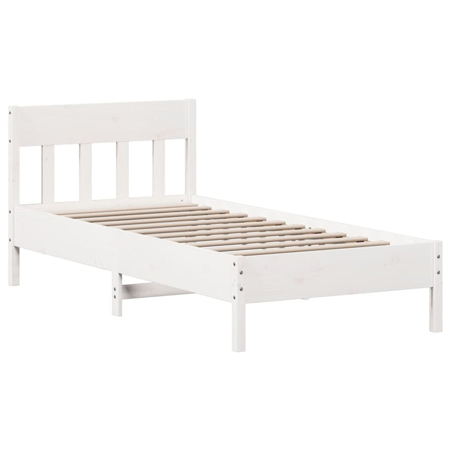 Bedframe met hoofdbord massief grenenhout wit 90x200 cm