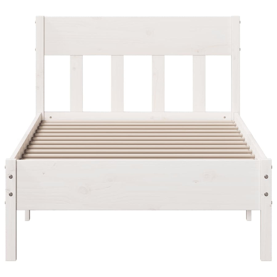 Bedframe met hoofdbord massief grenenhout wit 90x200 cm
