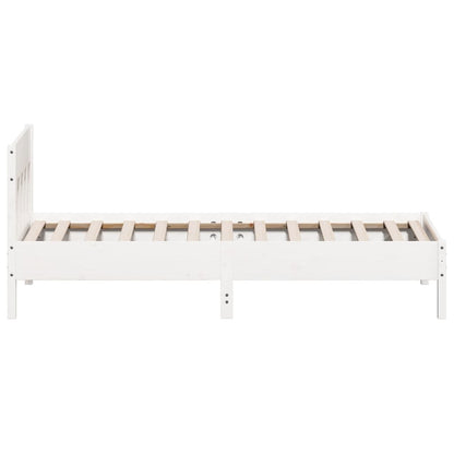 Bedframe met hoofdbord massief grenenhout wit 90x200 cm