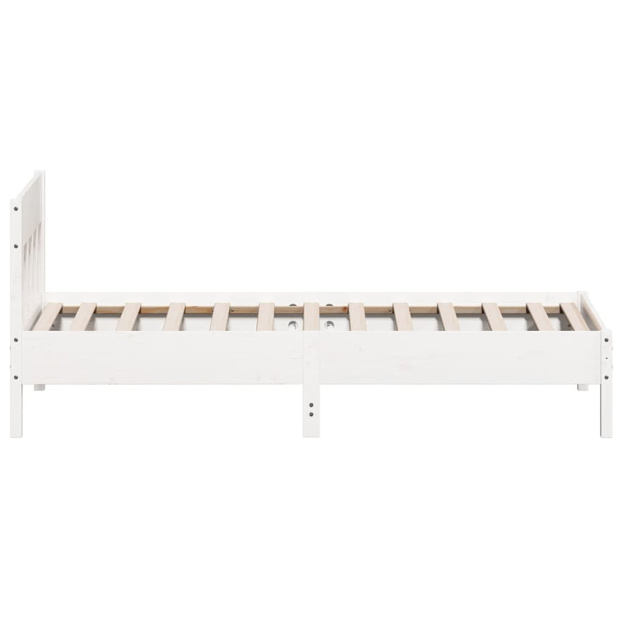 Bedframe met hoofdbord massief grenenhout wit 90x200 cm