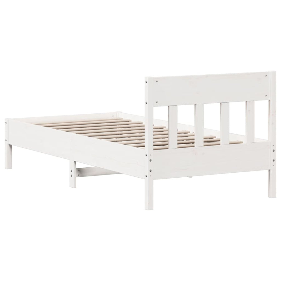 Bedframe met hoofdbord massief grenenhout wit 90x200 cm