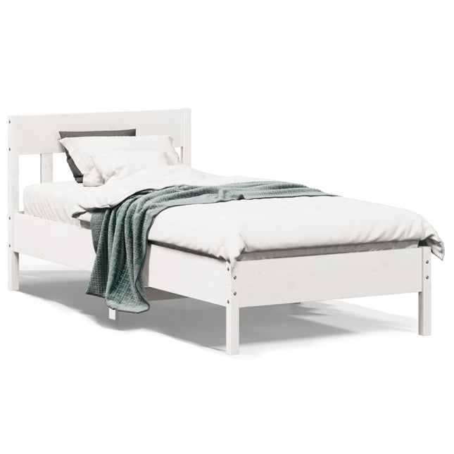 Bedframe met hoofdbord massief grenenhout wit 90x200 cm