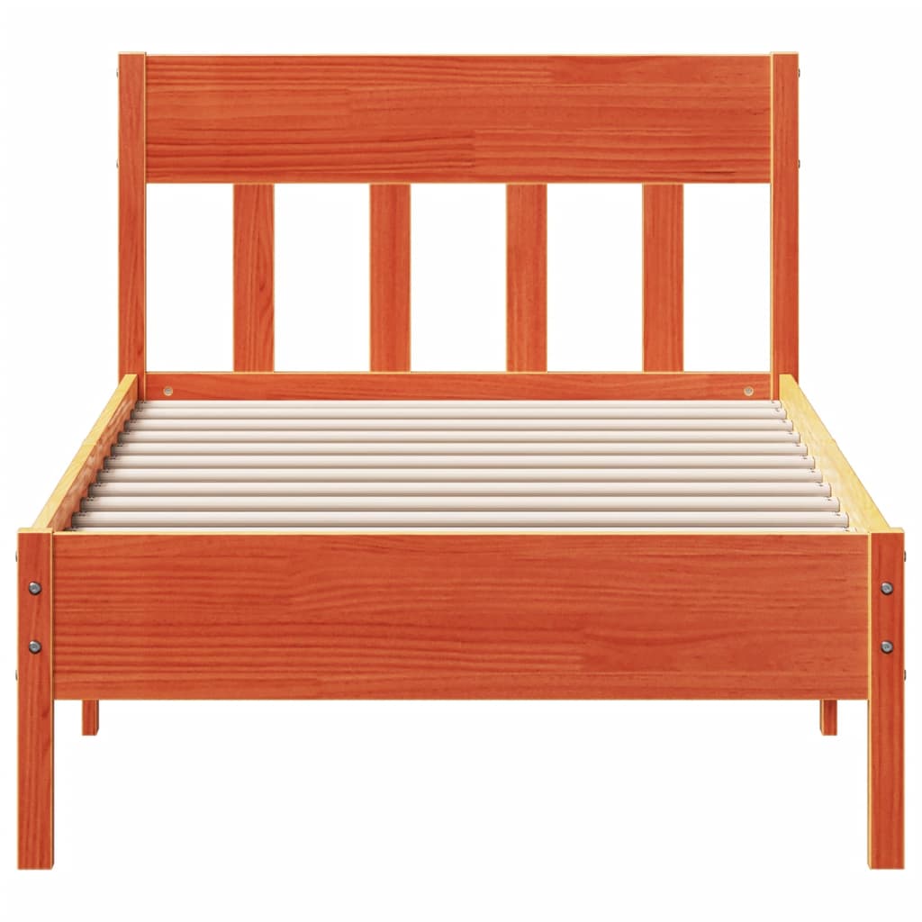 Bedframe Met Hoofdbord Massief Grenenhout Was Bruin 90 x 200 cm