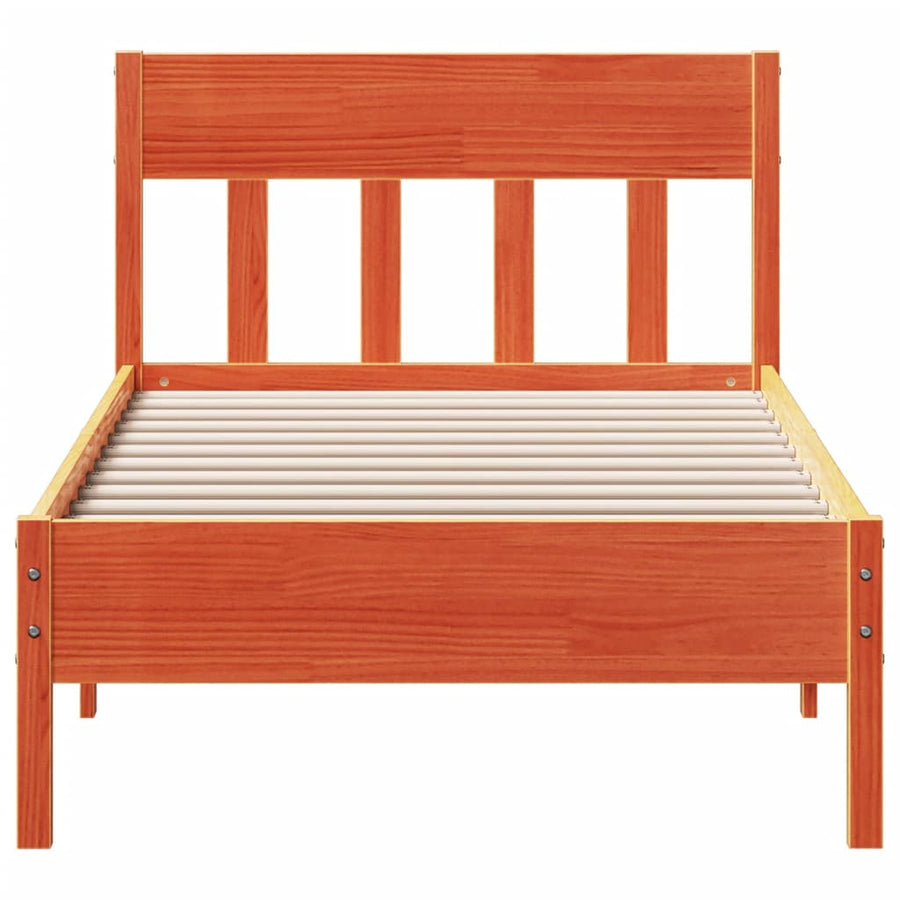 Bedframe Met Hoofdbord Massief Grenenhout Was Bruin 90 x 200 cm