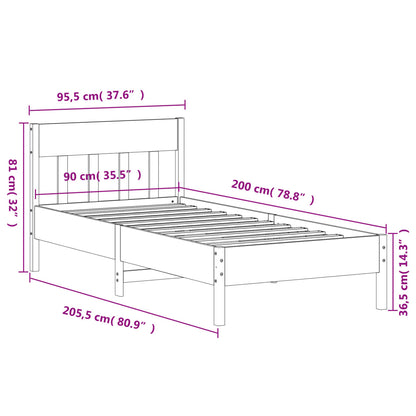 Bedframe Met Hoofdbord Massief Grenenhout Was Bruin 90 x 200 cm