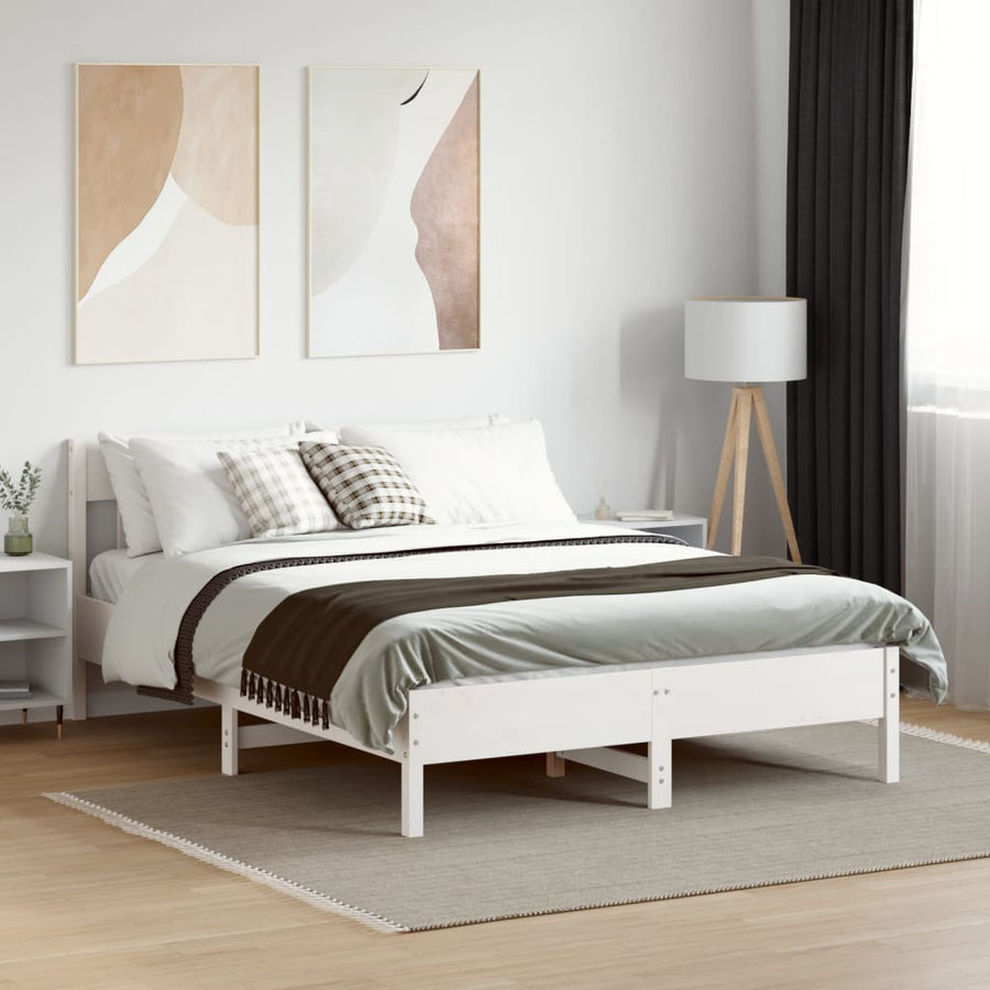 Bedframe met hoofdbord massief grenenhout wit 140x190 cm