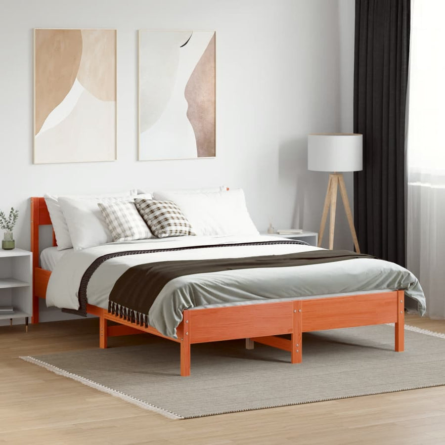 Bedframe Met Hoofdbord Massief Grenenhout Was Bruin 140 x 190 cm
