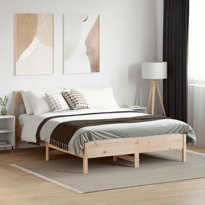 Bedframe met hoofdbord massief grenenhout 135x190 cm