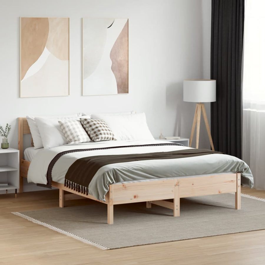 Bedframe met hoofdbord massief grenenhout 135x190 cm