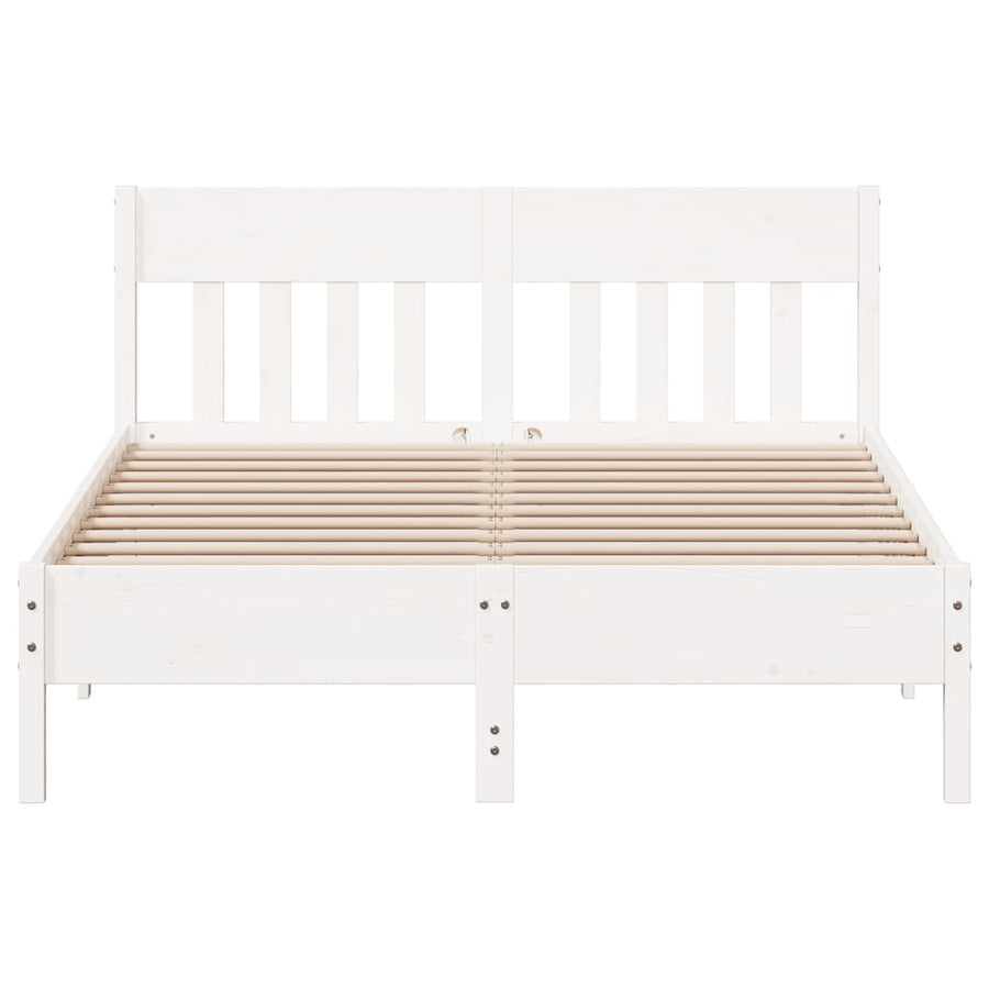 Bedframe met hoofdbord massief grenenhout wit 135x190 cm