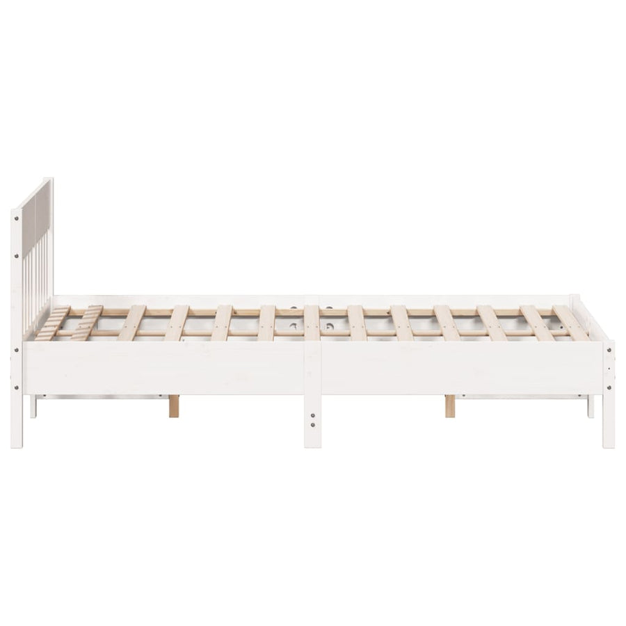 Bedframe met hoofdbord massief grenenhout wit 135x190 cm